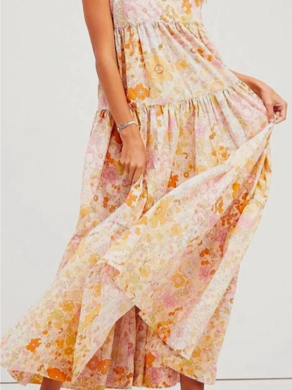 Free people park slope floral maxi dress in Pink & Orange